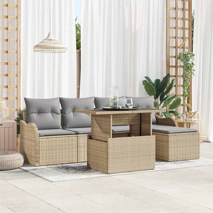 Set Divano da Giardino con cuscino 6 pcs Beige polyrattan
