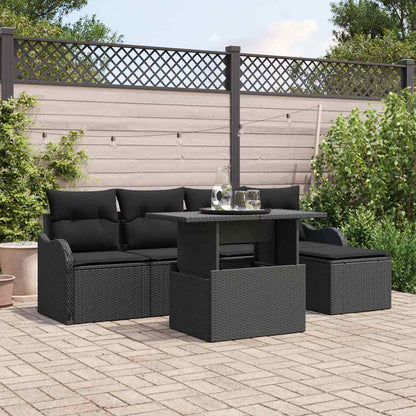 Set Divano da Giardino con cuscino 6 pcs Nero polyrattan