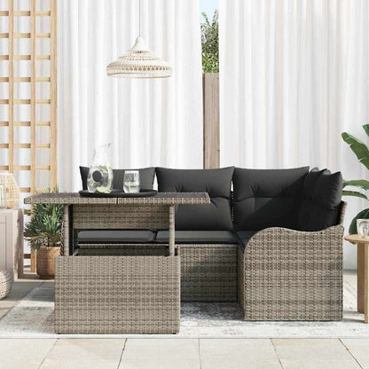Set Divano da Giardino 5 pcs Grigio Rattan in Polipropilene