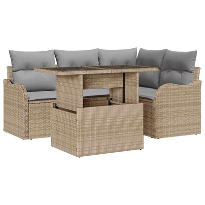 Set Divano da Giardino 5 pcs Beige Rattan in Polipropilene