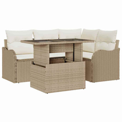 Set Divano da Giardino 5 pcs Beige Rattan in Polipropilene