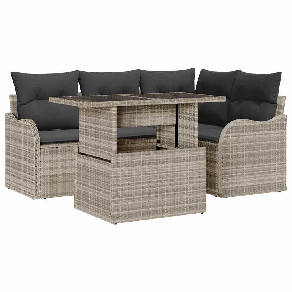 Set Divano da Giardino con cuscino 5 pcs Grigio chiaro