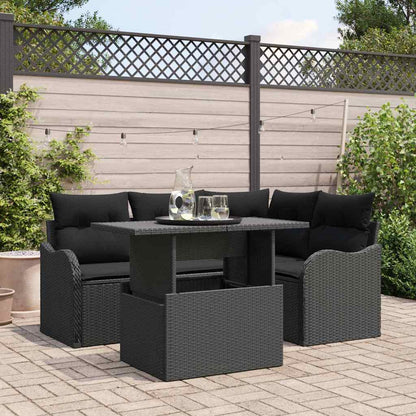 Set Divano da Giardino 5 pcs Nero Rattan in Polipropilene