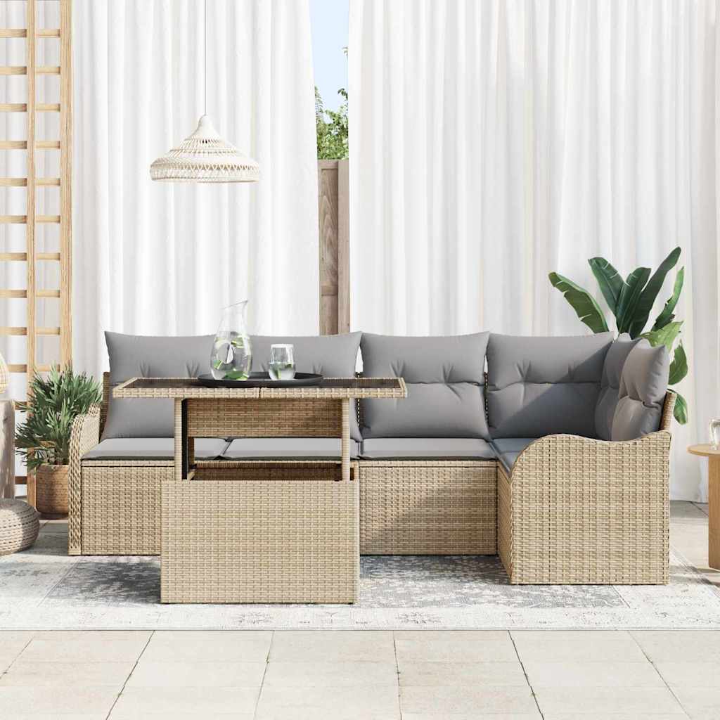 Set Divano da Giardino 6 pcs Beige Rattan in Polipropilene