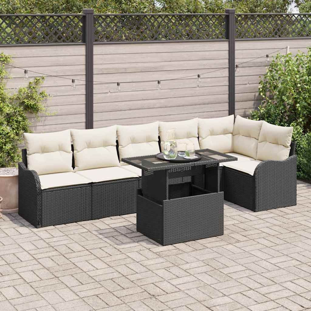 Set Divano da Giardino 7 pcs Nero Rattan in Polipropilene