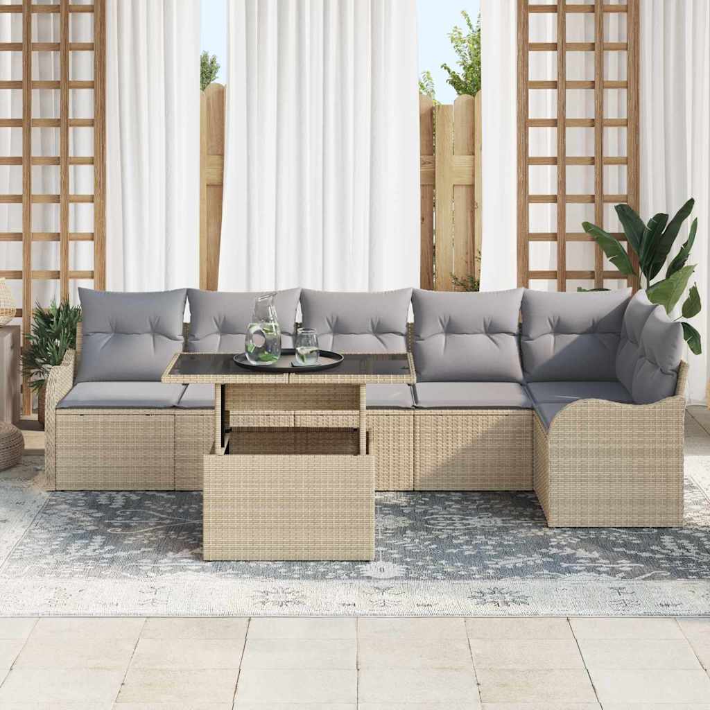 Set Divano da Giardino 7 pcs Beige Rattan in Polipropilene