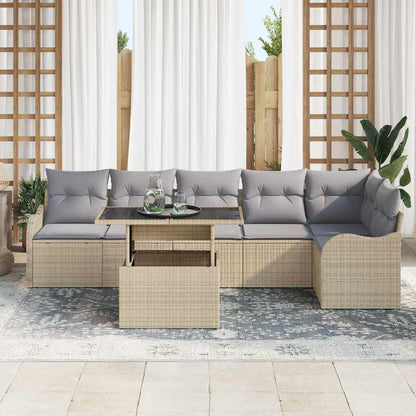 Set Divano da Giardino 7 pcs Beige Rattan in Polipropilene