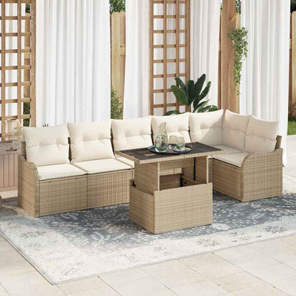 Set Divano da Giardino 7 pcs Beige Rattan in Polipropilene