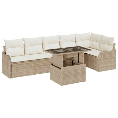 Set Divano da Giardino 7 pcs Beige Rattan in Polipropilene