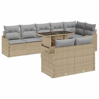 Set Divano da Giardino 9 pcs Beige Rattan in Polipropilene