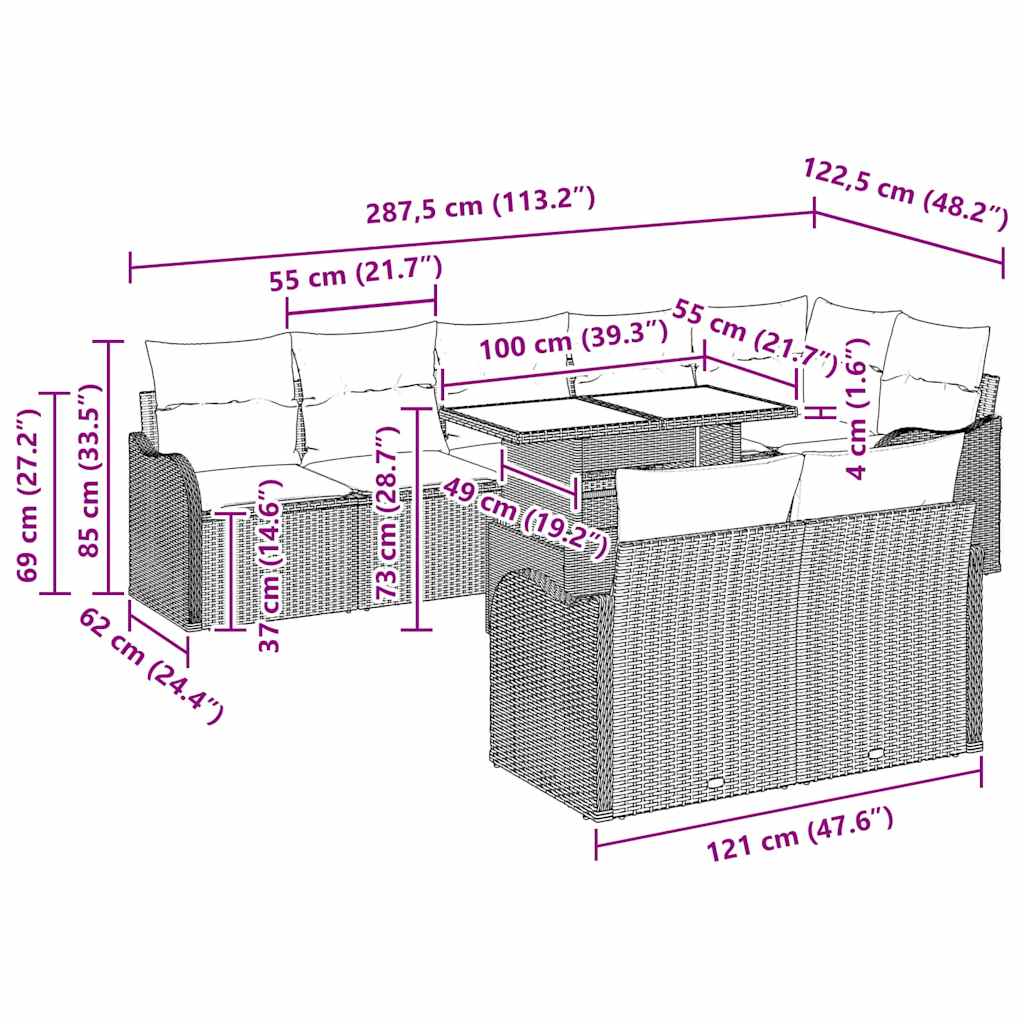 Set Divano da Giardino 9 pcs Beige Rattan in Polipropilene