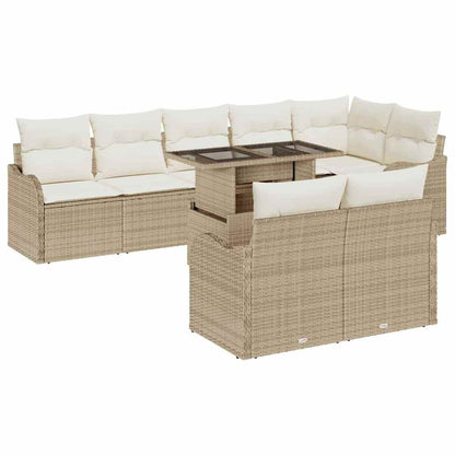 Set Divano da Giardino 9 pcs Beige Rattan in Polipropilene