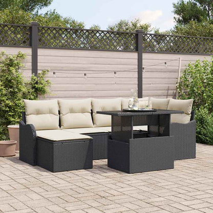Set Divano da Giardino con cuscino 7 pcs Nero Poly Rattan