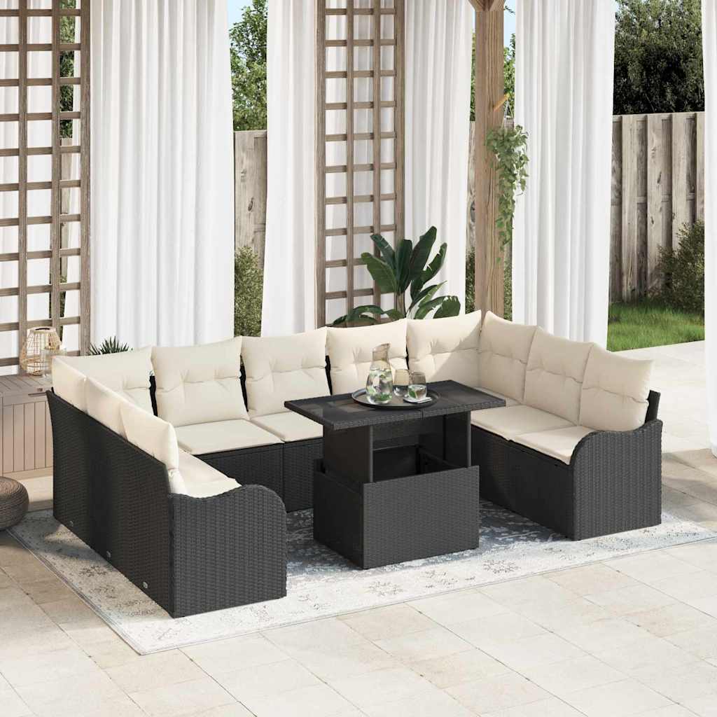 Set Divano da Giardino 10 pcs Nero Rattan in Polipropilene