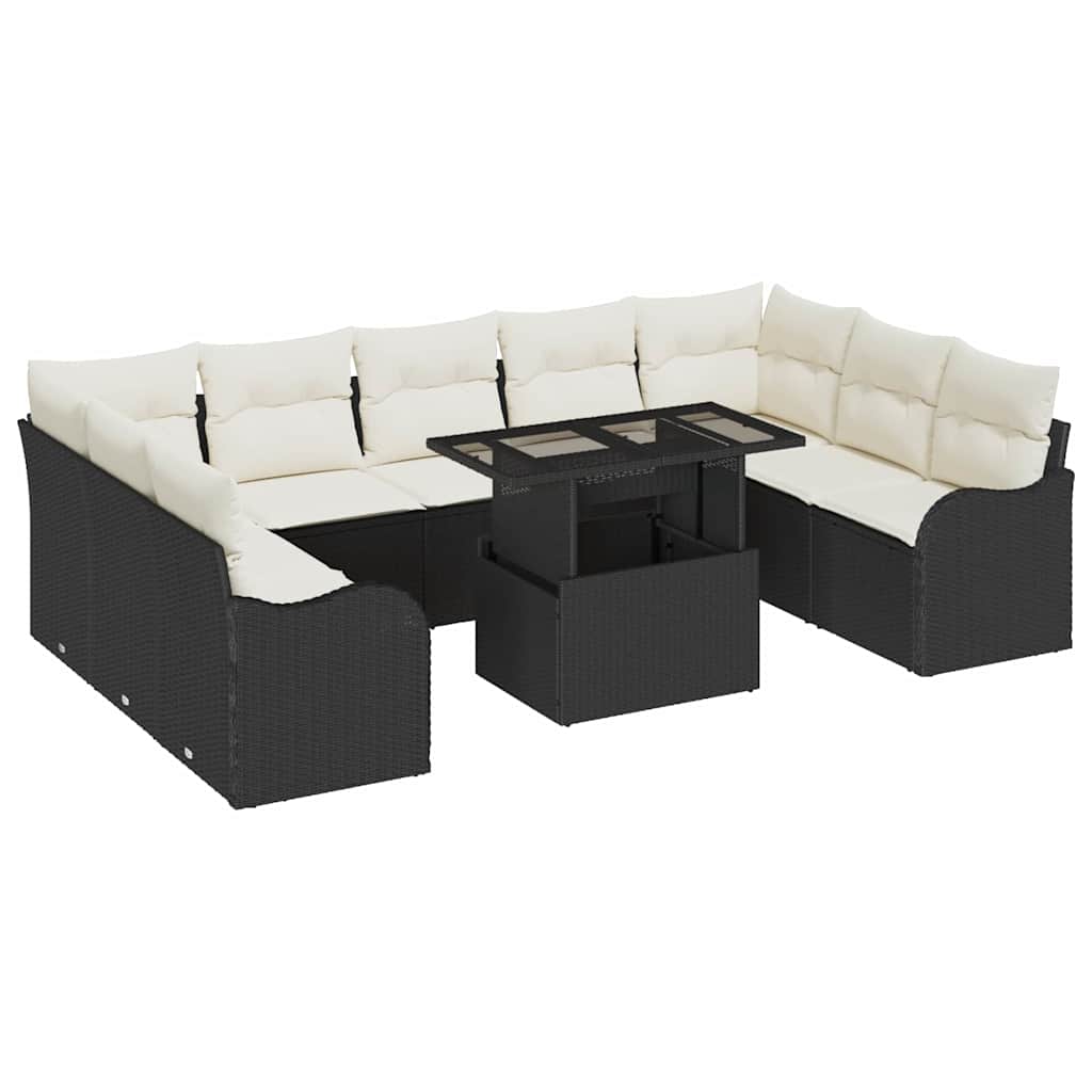 Set Divano da Giardino 10 pcs Nero Rattan in Polipropilene