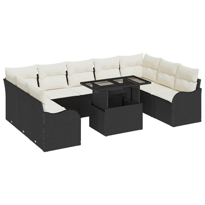 Set Divano da Giardino 10 pcs Nero Rattan in Polipropilene