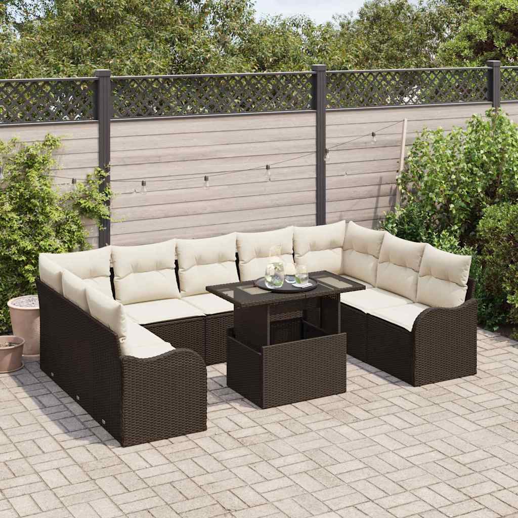 Set Divano da Giardino 10 pcs Marrone Rattan in Polipropilene