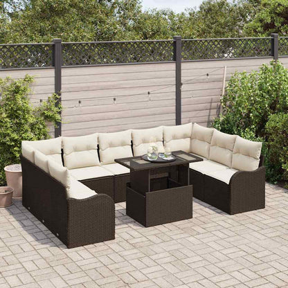 Set Divano da Giardino 10 pcs Marrone Rattan in Polipropilene