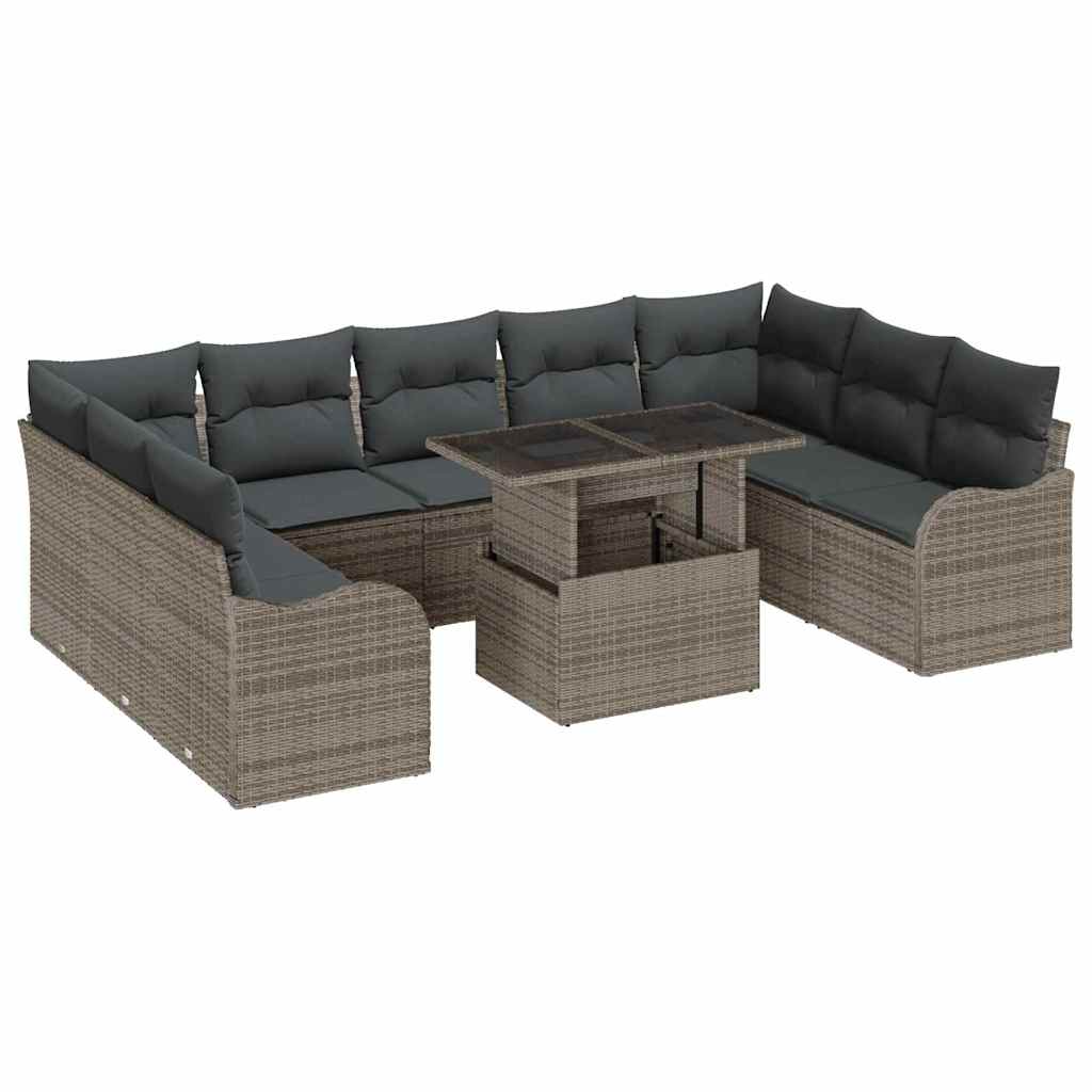 Set Divano da Giardino 10 pcs Grigio Rattan in Polipropilene