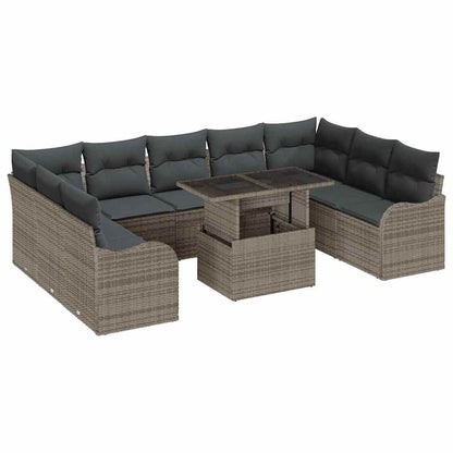 Set Divano da Giardino 10 pcs Grigio Rattan in Polipropilene