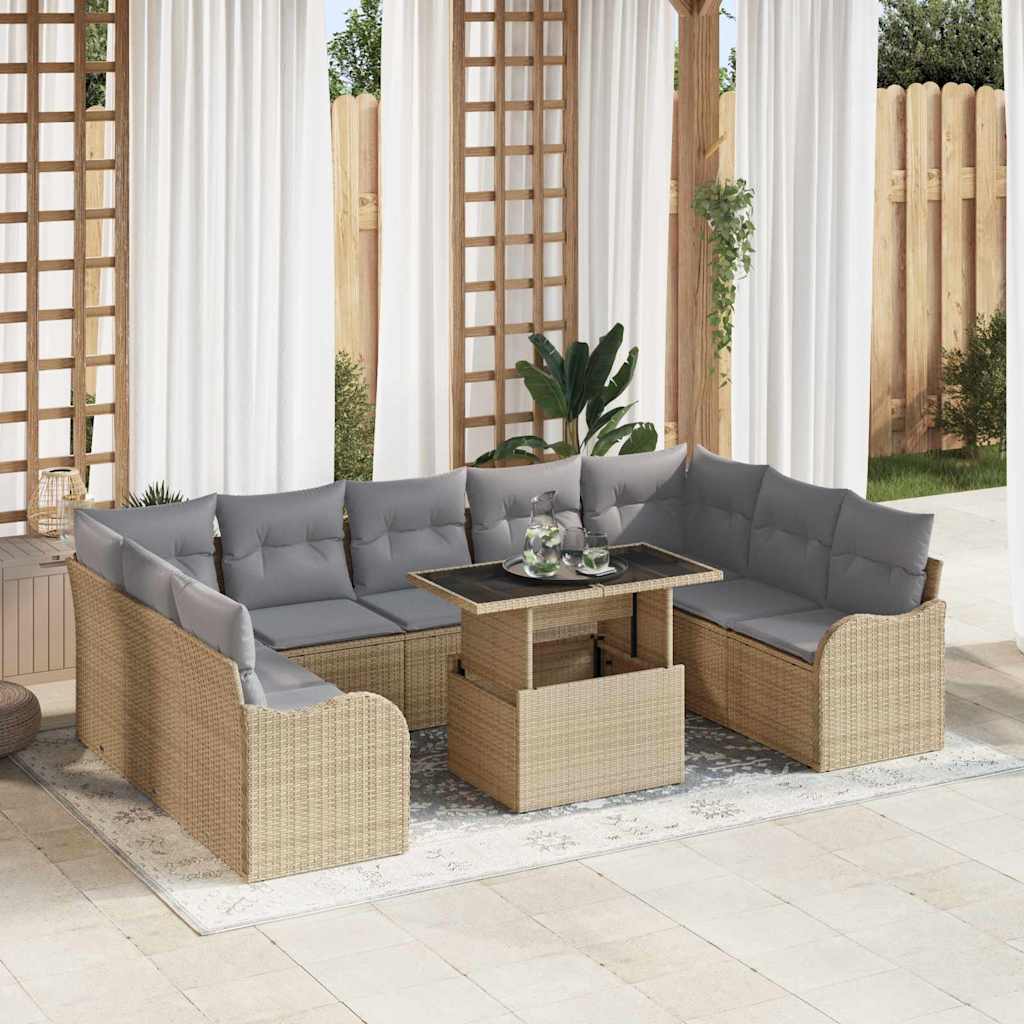 Set Divano da Giardino 10 pcs Beige Rattan in Polipropilene