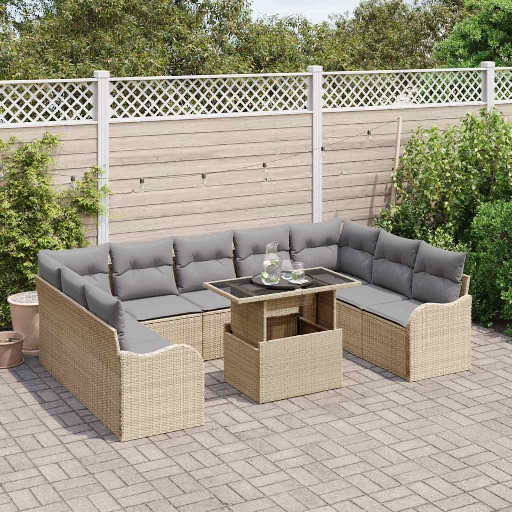 Set Divano da Giardino 10 pcs Beige Rattan in Polipropilene