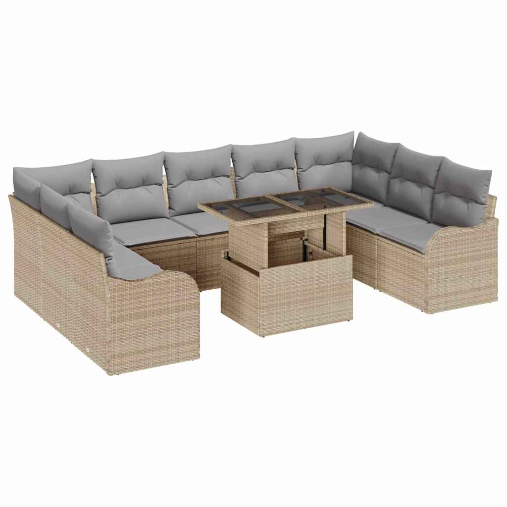 Set Divano da Giardino 10 pcs Beige Rattan in Polipropilene