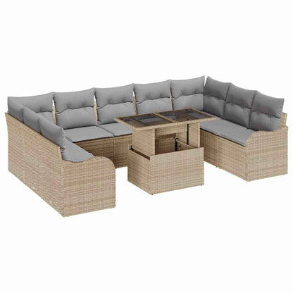 Set Divano da Giardino 10 pcs Beige Rattan in Polipropilene