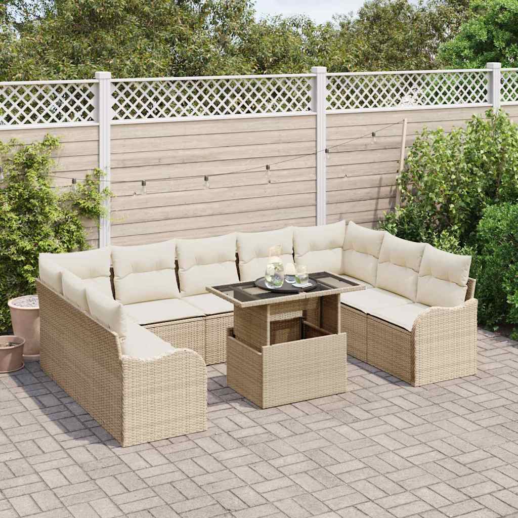 Set Divano da Giardino 10 pcs Beige Rattan in Polipropilene