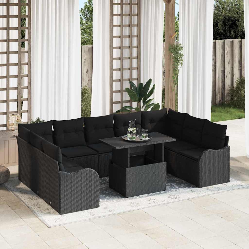 Set Divano da Giardino 10 pcs Nero Rattan in Polipropilene