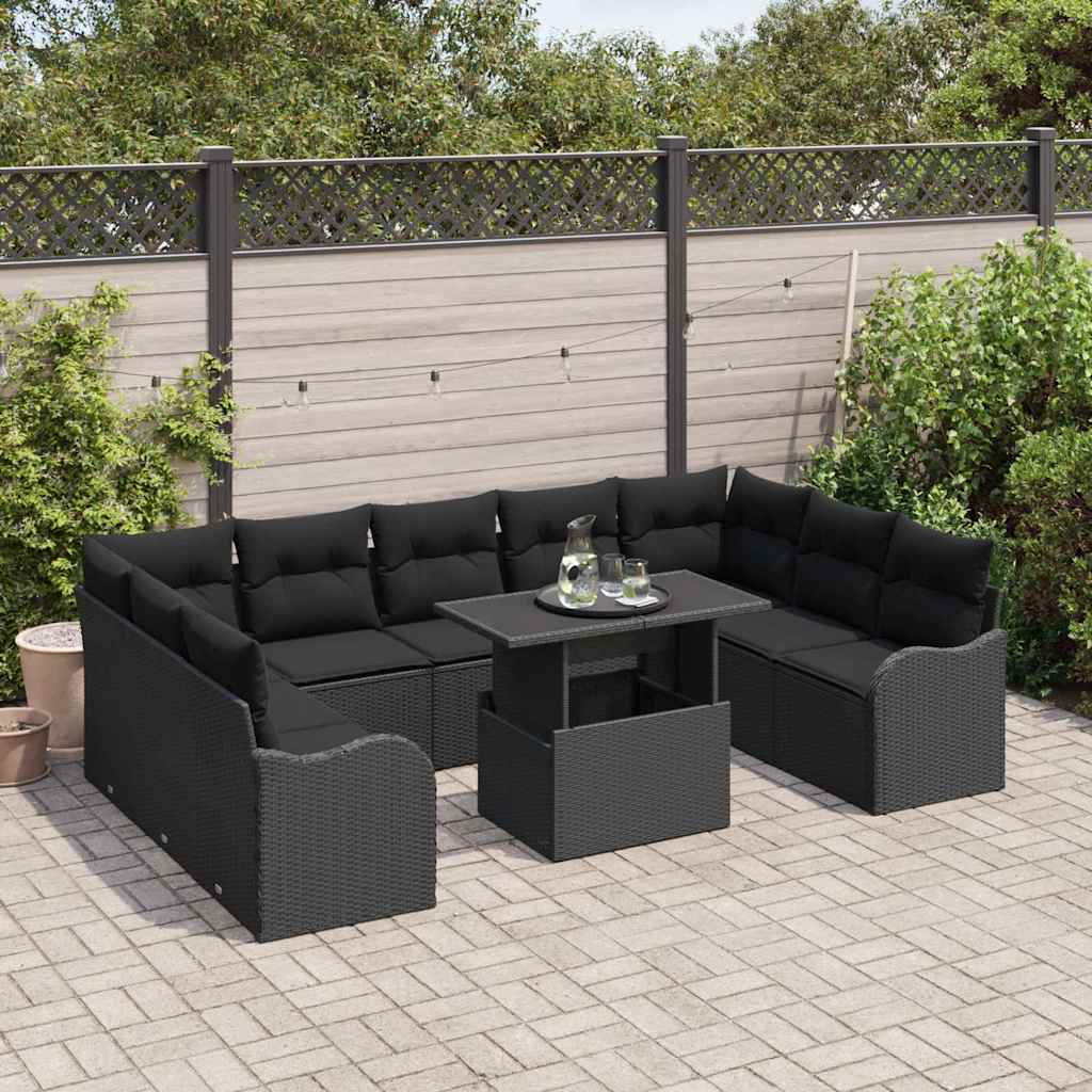 Set Divano da Giardino 10 pcs Nero Rattan in Polipropilene