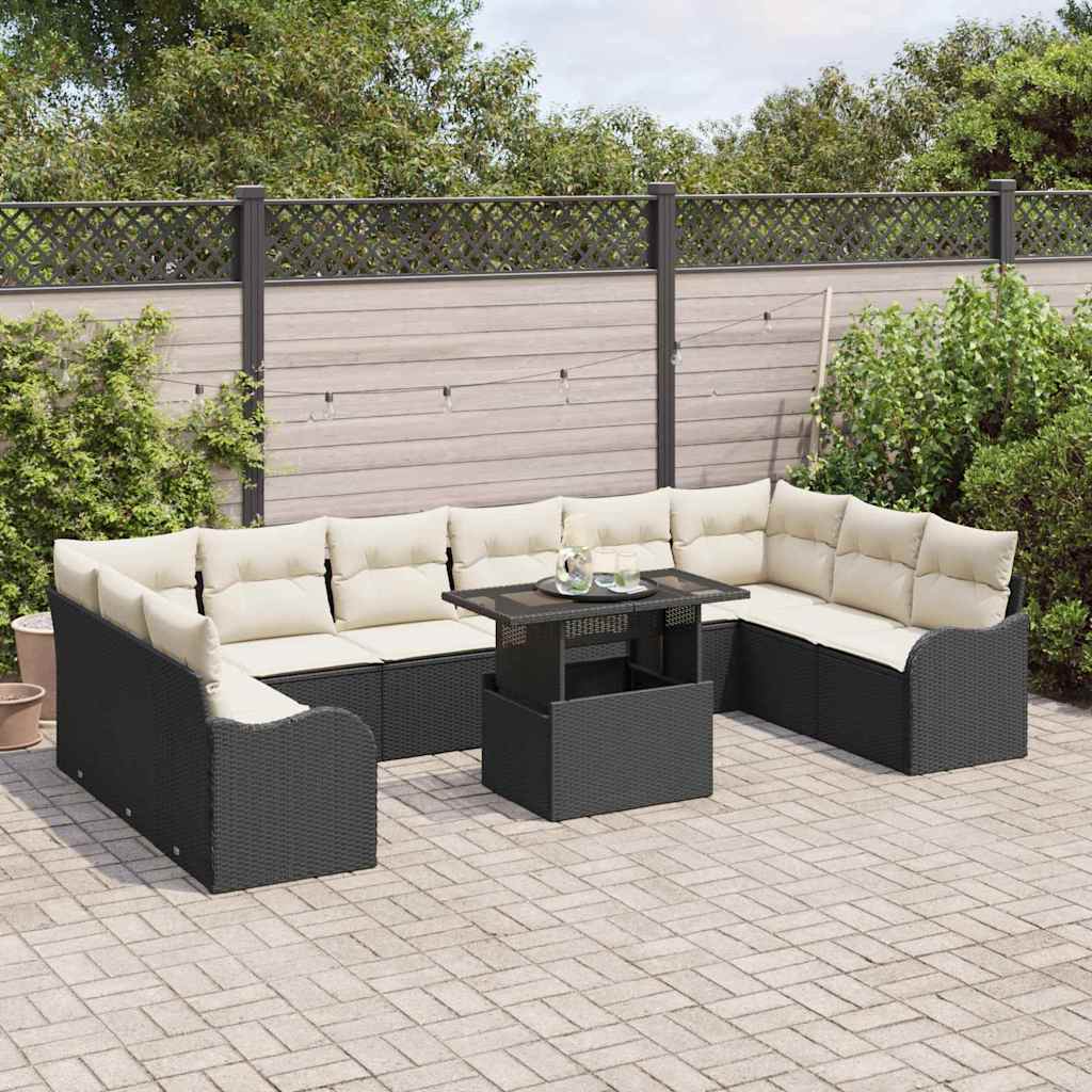 Set Divano da Giardino 11 pcs Nero Rattan in Polipropilene