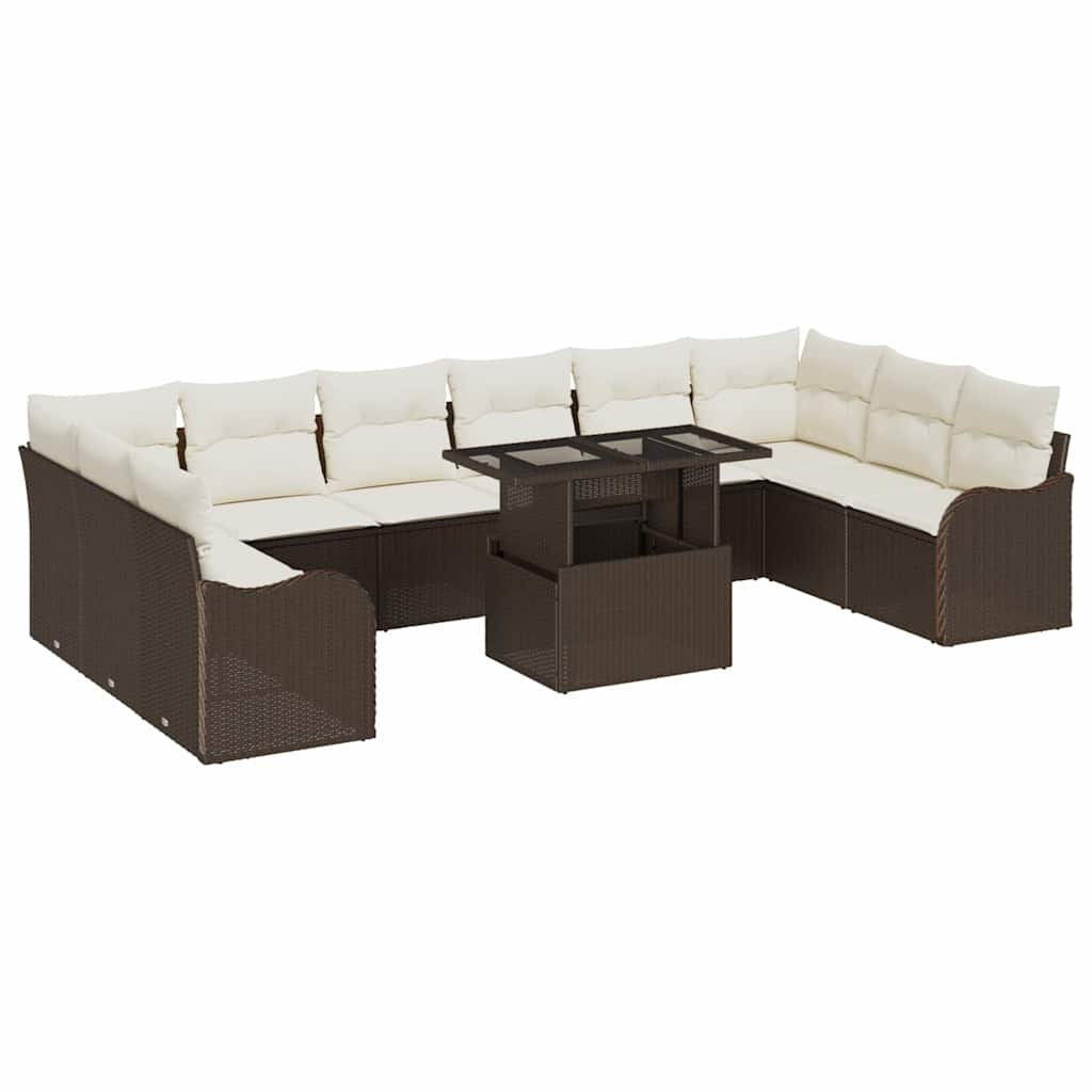 Set Divano da Giardino 11 pcs Marrone Rattan in Polipropilene