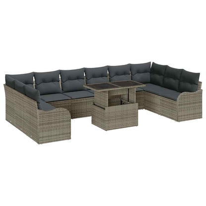 Set Divano da Giardino 11 pcs Grigio Rattan in Polipropilene