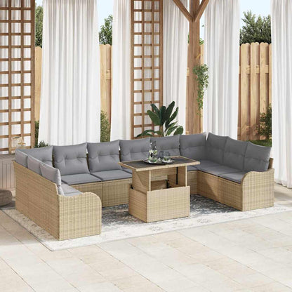 Set Divano da Giardino 11 pcs Beige Rattan in Polipropilene
