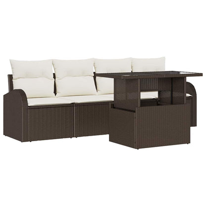 Set Divano da Giardino 5 pcs Marrone Rattan in Polipropilene
