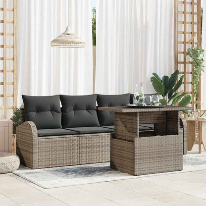 Set Divano da Giardino 5 pcs Grigio Rattan in Polipropilene