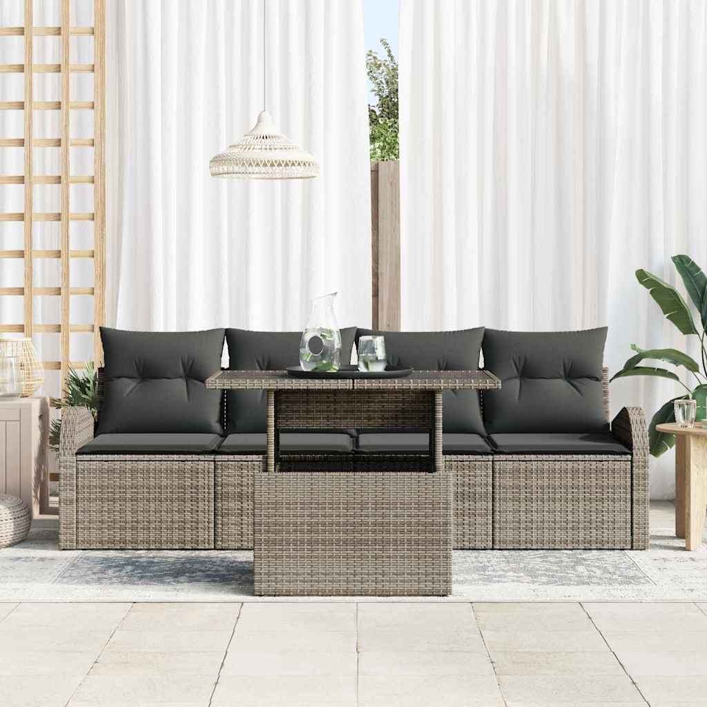 Set Divano da Giardino 5 pcs Grigio Rattan in Polipropilene