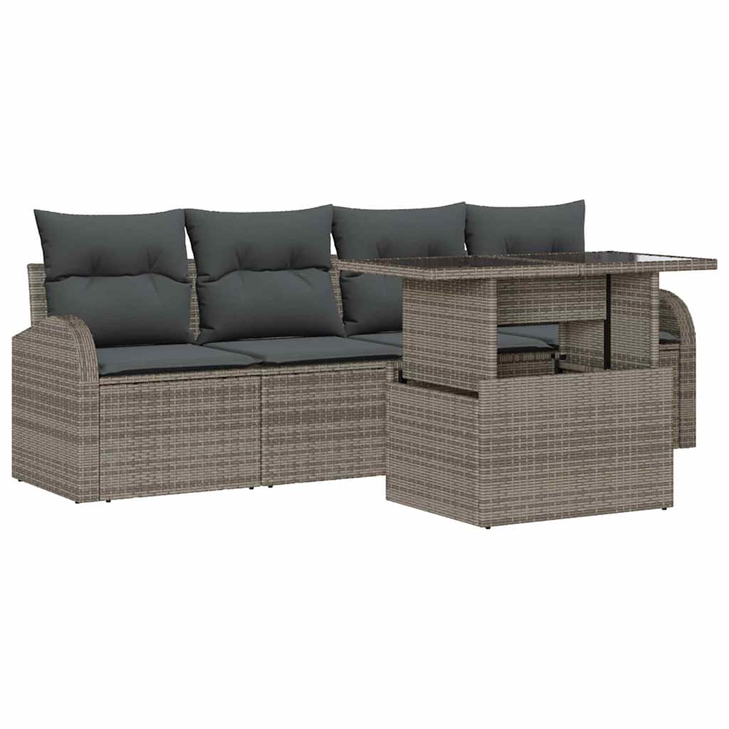 Set Divano da Giardino 5 pcs Grigio Rattan in Polipropilene