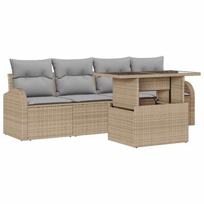 Set Divano da Giardino 5 pcs Beige Rattan in Polipropilene