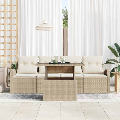 Set Divano da Giardino 5 pcs Beige Rattan in Polipropilene