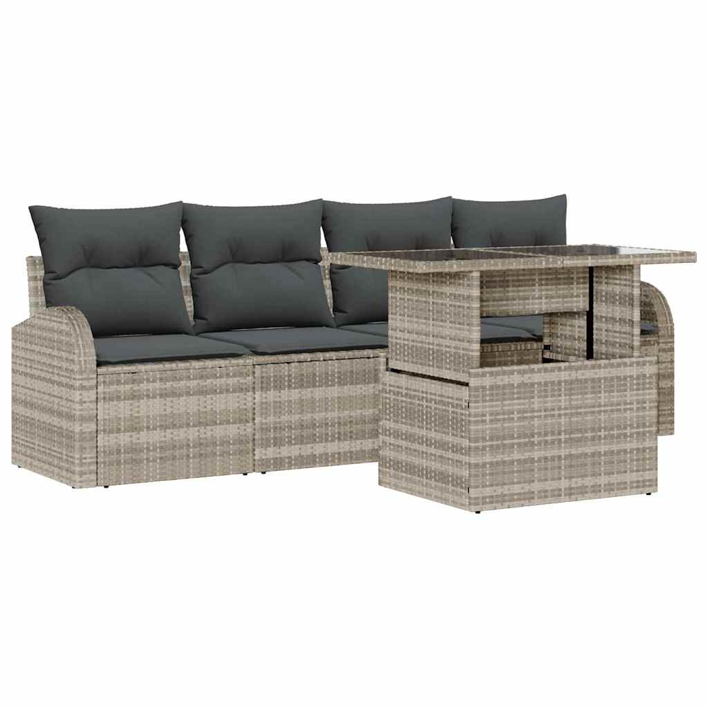 Set Divano da Giardino con cuscino 5 pcs Grigio chiaro