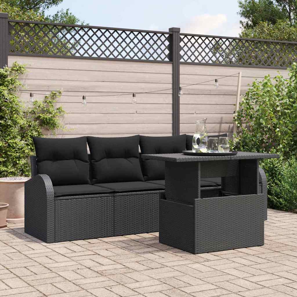 Set Divano da Giardino 5 pcs Nero Rattan in Polipropilene