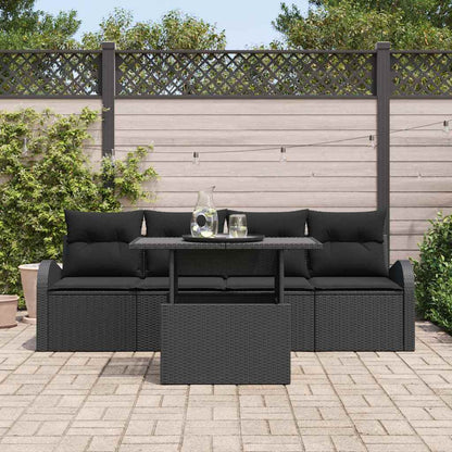 Set Divano da Giardino 5 pcs Nero Rattan in Polipropilene