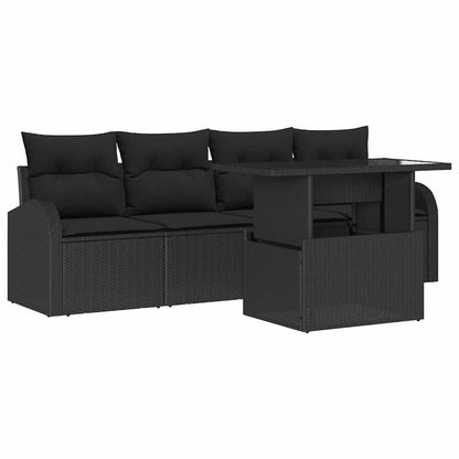Set Divano da Giardino 5 pcs Nero Rattan in Polipropilene