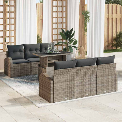 Set Divano da Giardino 7 pcs Grigio Rattan in Polipropilene