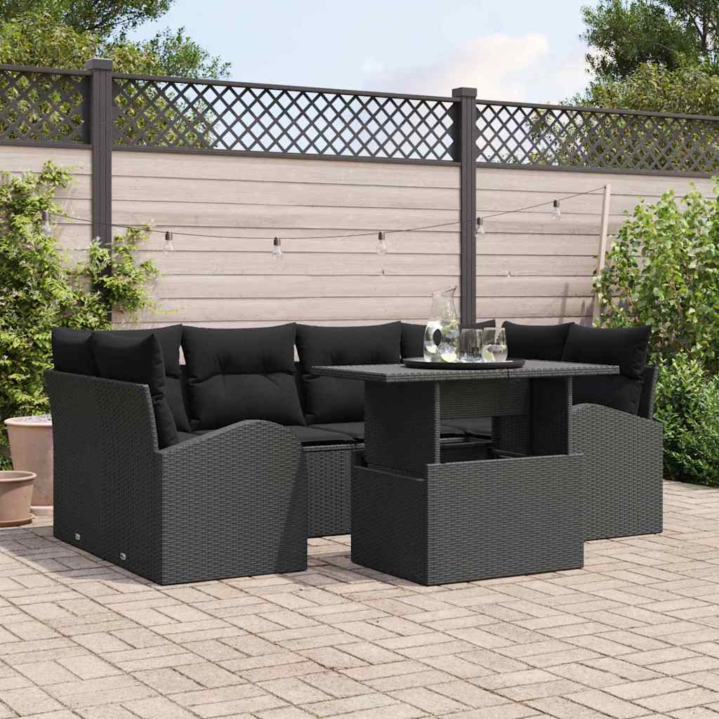 Set Divano da Giardino 7 pcs Nero Rattan in Polipropilene