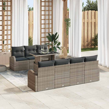 Set Divano da Giardino 8 pcs Grigio Rattan in Polipropilene