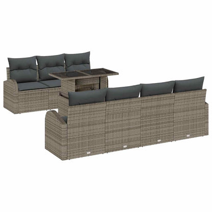 Set Divano da Giardino 8 pcs Grigio Rattan in Polipropilene