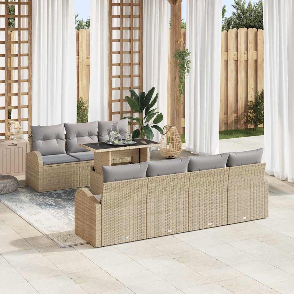 Set Divano da Giardino 8 pcs Beige Rattan in Polipropilene